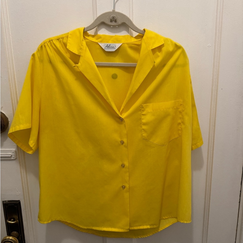 Alfani Women's Yellow Button-Up Top